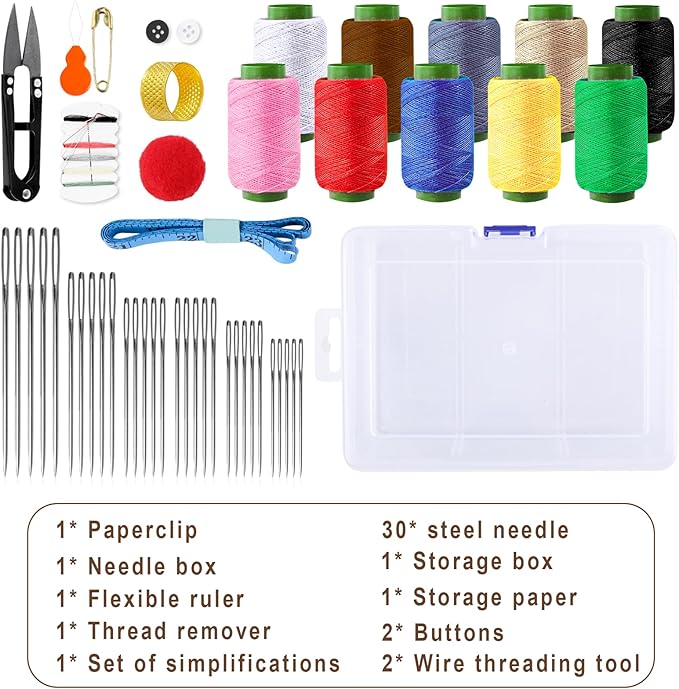 OGNWFUNK 41PCS Big Eye Steel Sewing Tool Set – Needle and Thread Repair Kit with Threader, Stainless Steel Hand Sewing Needles, Practical Sewing Kit for Adults, Home, DIY, and Travel Use