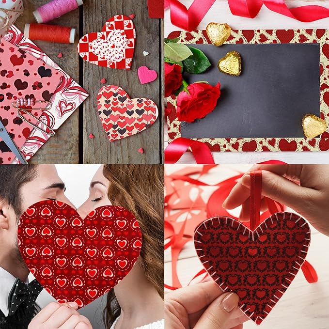 Breling 20 Pcs Valentine‘s Day Fabric Bundles Red Pink Heart Love Printed Fabric Fat Quarters Quilting Patchwork Heart Fabric for DIY Valentine Party Sewing Craft Decor, 20 Styles, 10 x 10 Inch