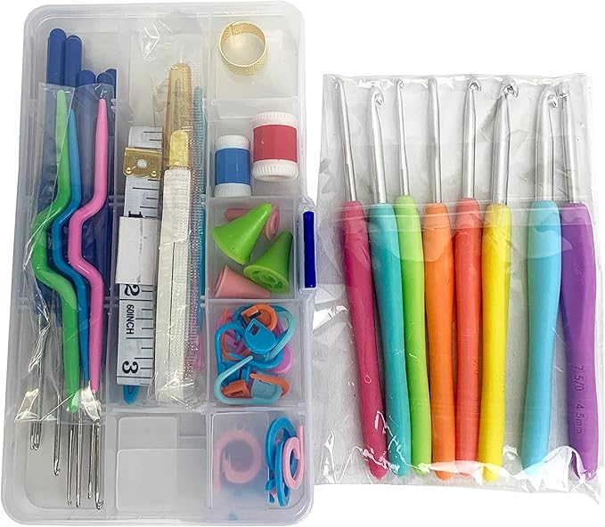 Stitch Happy Designer Crocheting Kit: 52 Piece Crochet Kit for Beginners & 7 Pocket Yarn Bag, Signature Yarn Storage - Sunshine