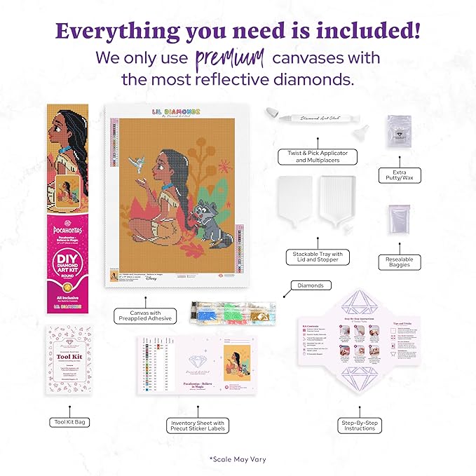 DIAMOND ART CLUB Pocahontas - Believe in Magic Diamond Painting Kit, Fun DIY Crafts for Adults, Round Diamond Art Canvas, 13" x 17"