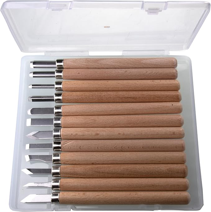 12 PCS Wood Carving Tools Set Plastic Storage Case Easy to Use Mini Wood Chisel Beginner Wood Carving Kit for Adults and Kids Carving Kit Gift