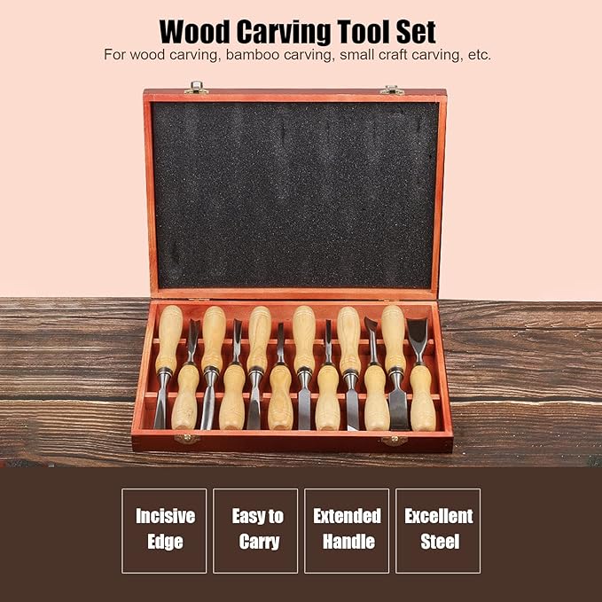 12Pcs Wood Chisel Set, 60CRV Blade Wood Carving Chisels Kit, Woodworking Chisels, Wood Carving Tools with Wooden Storage Case