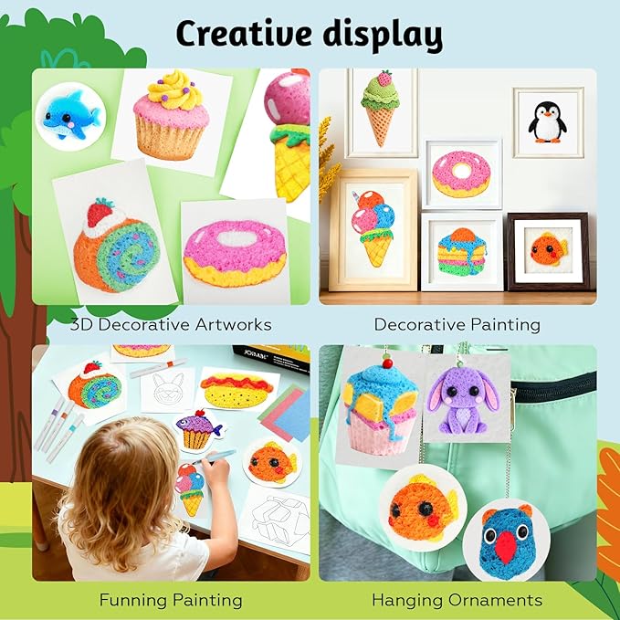 joibabe 43 Pcs Magic Foam Texture Painting Kit, Including 28 Pcs 3D Foam Paper, 12Colors Acrylic Paint Markers, Magic Puffy Paint, DIY Bubble Drawing Art Supplies Kit,Gift for Christmas,Boys,Girls
