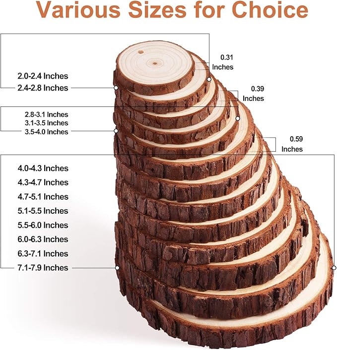 Fuyit Unfinished Wood Slices with No Hole, 20 Pcs 3.5-4 Inches Natural Wooden Circles with Bark for DIY Crafts, Christmas Ornament, Decoration