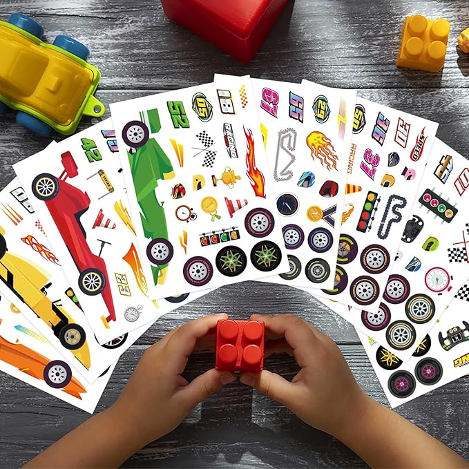 24 Sheets Make Your Own Race Car Stickers, Sporty Racing Car Stickers for Kids, Racing Gifts Party Favors Birthday Decorations, Classroom Teacher Reward Craft