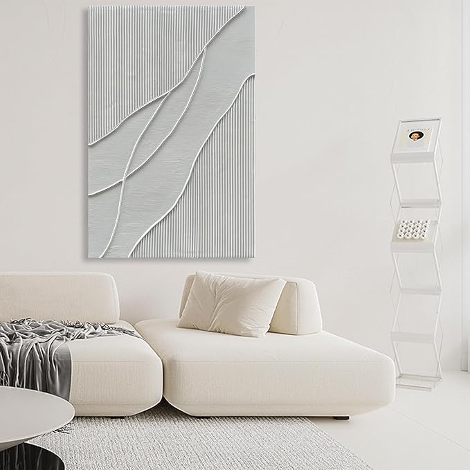 NANKAI Art Hand-Painted Thick Texture White Minimalist Oil Painting 45x30 inch Large Home Wall Decorative Art Oil Painting