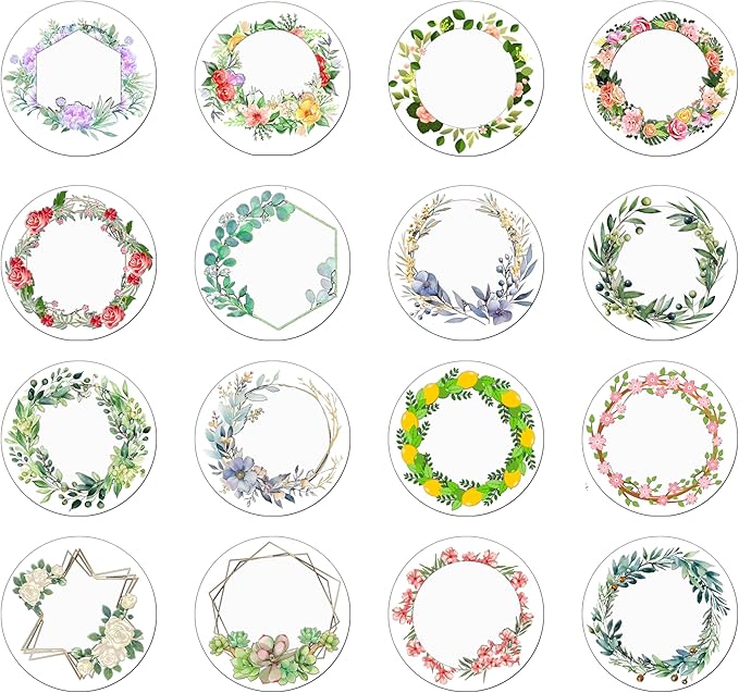 (Made in MA) Custom Round Flower wreath Sticker Labels - Personalized Customized Stickers for Birthday Baby and Labels Product Boxes Wedding Shower Labels