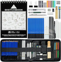 50pcs Sketching Drawing Pencils Set Art Supplies | Sketch pencils,Graphite,Charcoal,Sketch book,Drawing supplies | In Black Zipper Case | For adults,teeage, Kids 9-12