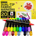 ARTISTRO 20 Dual-Tip Fabric Markers - Fabric Decorating Kit - Permanent for Clothes - No Bleed Pens for T-Shirts, Bags, Textile, Canvas, and More (Brush Tip and Fine Tip)