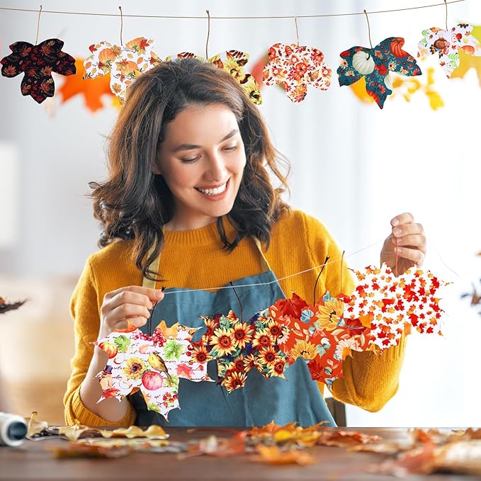 Tudomro 70 Pcs 10 x 10 Inch Fall Quilting Fabric Squares Pumpkin Maple Leaf Fabric Bundles Turkey Sunflower Printed Precut Patchwork Materials for Thanksgiving Harvest DIY Crafts Cloths Handmade