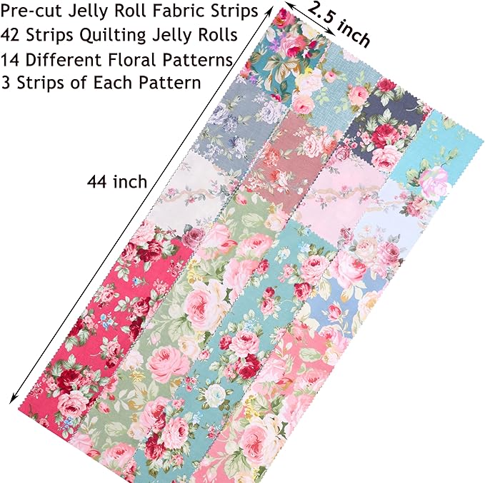 Hanjunzhao Jelly Rolls for Quilting Clearance, 42 Strips Jelly Roll Fabric Clearance for Quilting, Sewing, Blanket, Rug, Upholstery, Home Decor, and Purse Making, Retro Floral