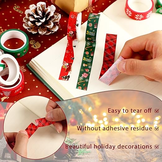 SANNIX 12 Rolls Christmas Washi Tapes 15mm Wide Christmas Tree Snowflakes Santa Claus Gingerbread Man Masking Tape for Xmas Scrapbooking and Crafting