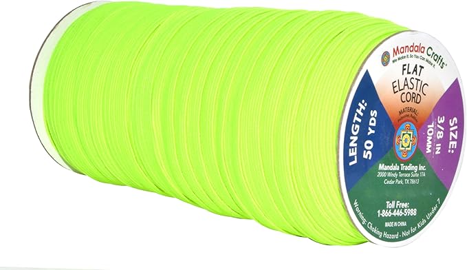 Mandala Crafts 10mm 50 Yds Roll of Lime Green Elastic Bands for Sewing - 3/8 Flat Elastics Cord - 3 8 Inch Braided Stretch Straps for Crafting