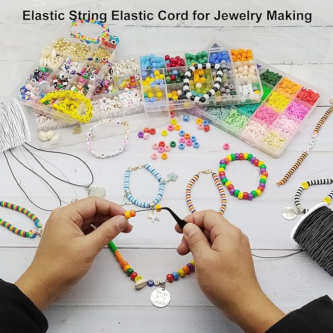 Stretchy String for Bracelets, 2 Rolls 1 mm Sturdy Elastic String Elastic Cord for Jewelry Making, Necklaces, Beading (White)