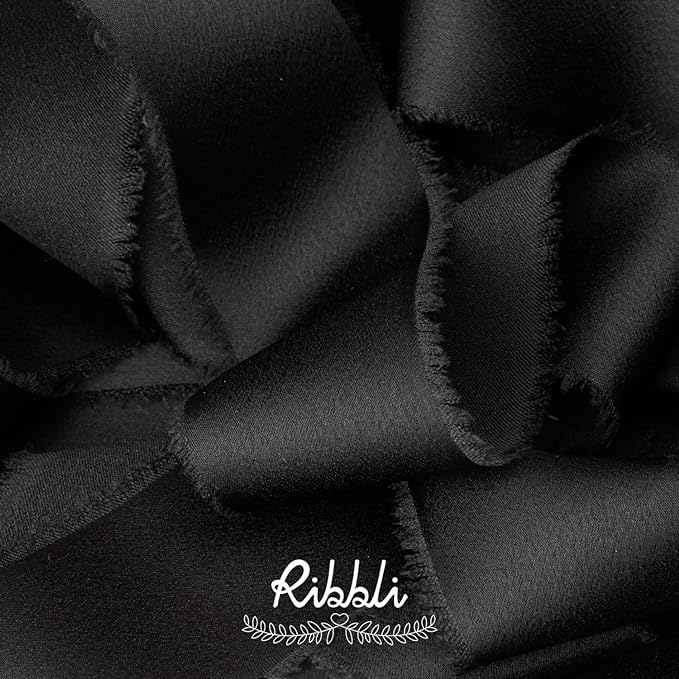 Ribbli Black Silk Satin Ribbon 1.5 Inch x 30 Yard Handmade Frayed Chiffon Black Ribbon for Gift Wrapping Wedding Invitations Bridal Bouquets Home Decor
