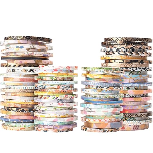 YUBX Exrta Slim Washi Tape Set Random Patterns 80 Rolls+ Bundle Gold Foil Super Skinny Decorative Masking Tape Scrapbook Tape for DIY Craft Art Projects Journal Gift Wrapping (Gold Foil Detailing)