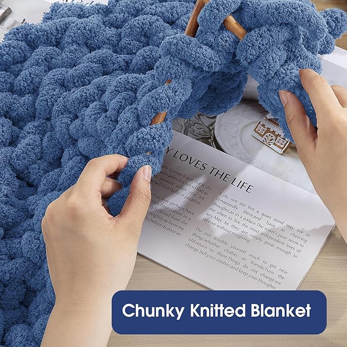 HOMBYS 8 Pack Assorted Chunky Yarn for Crocheting,Super Bulky Large Soft Fluffy Yarn,Plush Fuzzy Yarn,Thick Chenille Yarn for Hand Knitting/Arm Knitting,Blue(27yds,8 oz Each Skein)