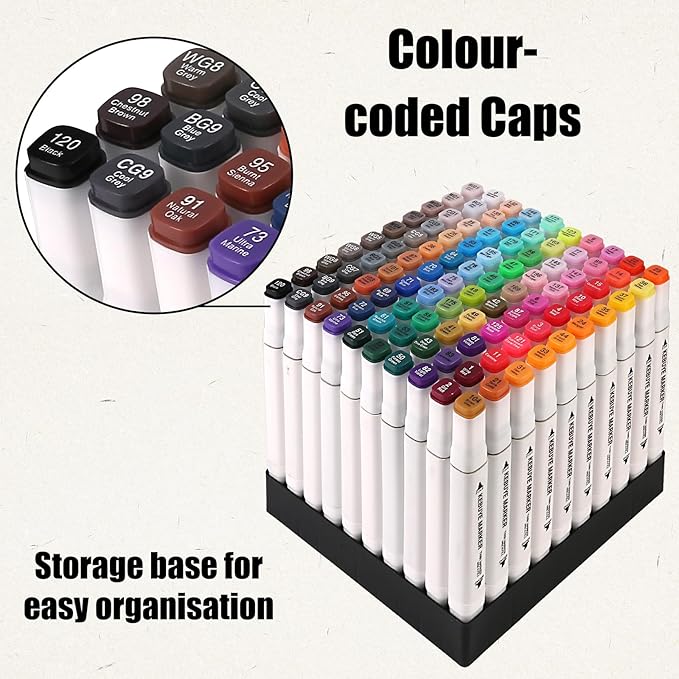 Alcohol Markers 100 Colors, Alcohol Based Marker with Case, Dual Tip Art Markers for Kids Adults Coloring Books, Sketch Permanent Marker Pens, School Supplies Christmas Gift
