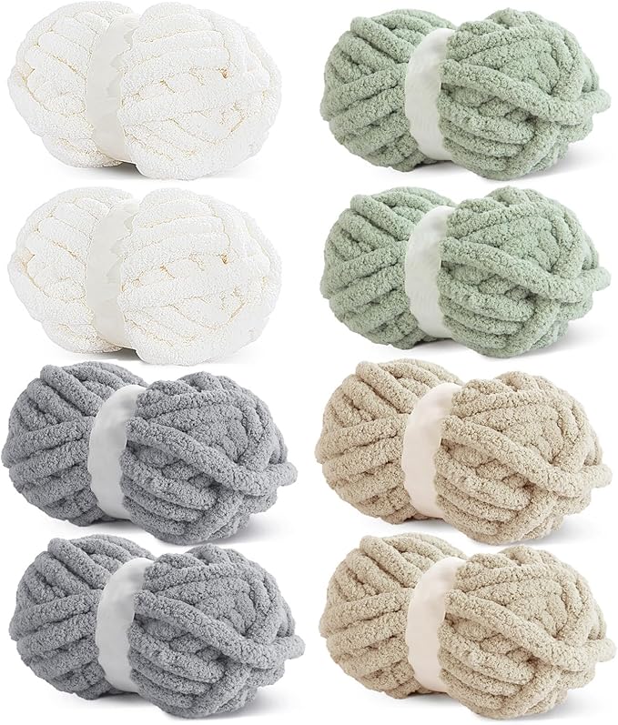 HOMBYS 8 Pack Assorted Chunky Yarn for Crocheting,Super Bulky Large Soft Fluffy Yarn,Plush Fuzzy Yarn,Thick Chenille Yarn for Hand Knitting/Arm Knitting (27yds,8 oz Each Skein)