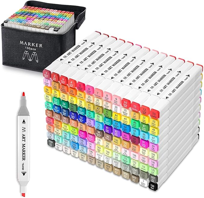 Tommax 130-Color Alcohol-Based Dual-Tip Art Markers Set | Vibrant Blendable Sketch Pens for Kids, Adults & Artists – Ideal for Coloring Books, Sketching, Drawing & DIY Projects