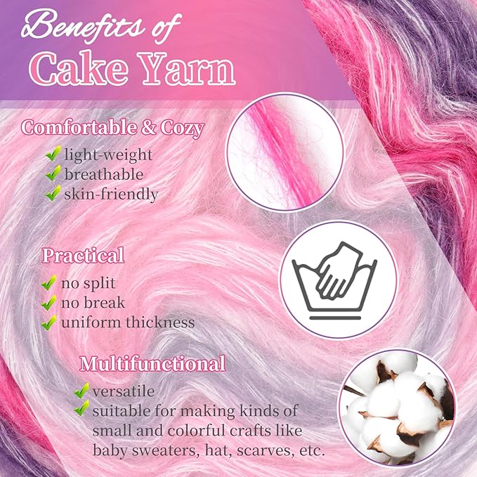 Aeelike Cake Yarn for Crocheting, 3 Skeins Gradient Yarn 100g (3.52 oz) 245m (267 Yards) # 3 Light Weight, Soft Ombré Yarns Fairyland Yarns Rainbow for Making Colorful Crafts, Lotus Purple Gradient