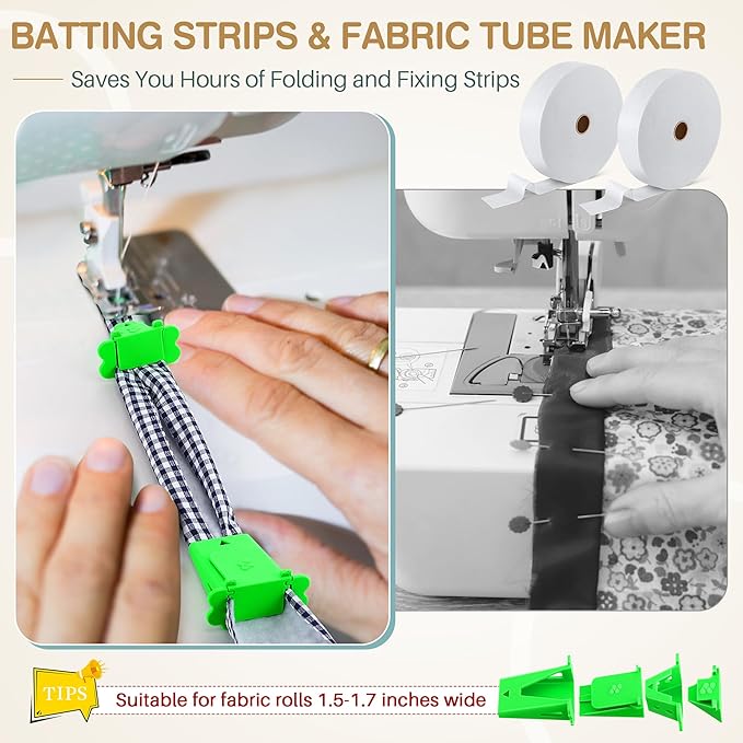 Ceoighe Fabric Roll Batting Strips with Tube Maker, 2 Rolls 100 Yards Total, 2 1/4 Inch Cotton Blend Quilt Batting for Quilting, Rugs, Braided Mats, DIY Sewing Projects