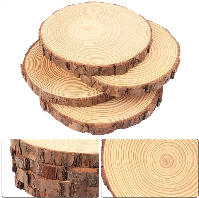 18 PCS 5.5-6.3 Inch Natural Wood Slices, Unfinished Pine Wood Circles with Barks for Coasters, DIY Crafts, Christmas Rustic Wedding Ornaments and Centerpieces,by GNIEMCKIN