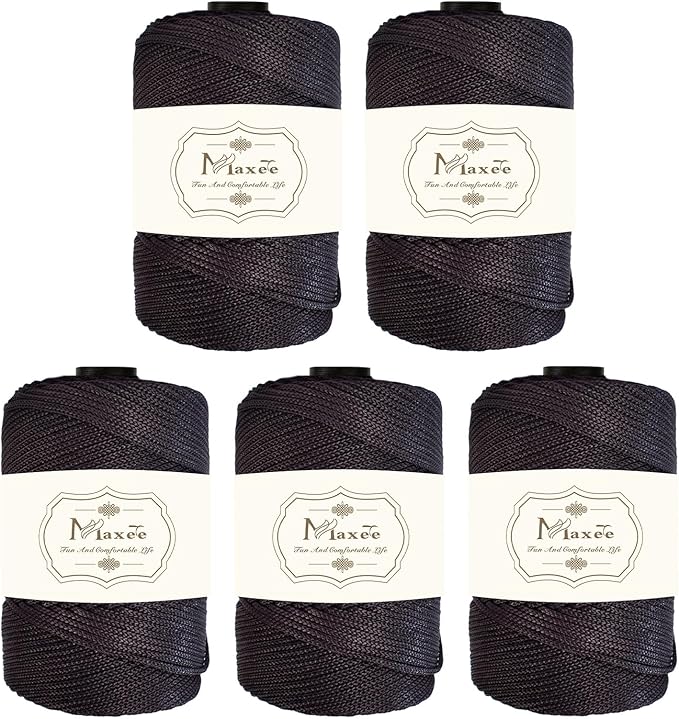 Maxee Premium Polyester Macrame Cord 3 mm × 218 yd (5 Pack),3mm 100% Polypropylene Macrame Cord,Ideal for Crochet, Wall Hangers, Bags, Rugs & DIY Crafts(Black Coffee)