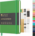 &And Per Se Dotted Journal Notebook, A5 Hardcover Leather Bullet Dotted Journal, 160 Pages 100 gsm Thick Paper, 3 Sheets of Stickers Included - 5.7'' x 8''（Emerald）