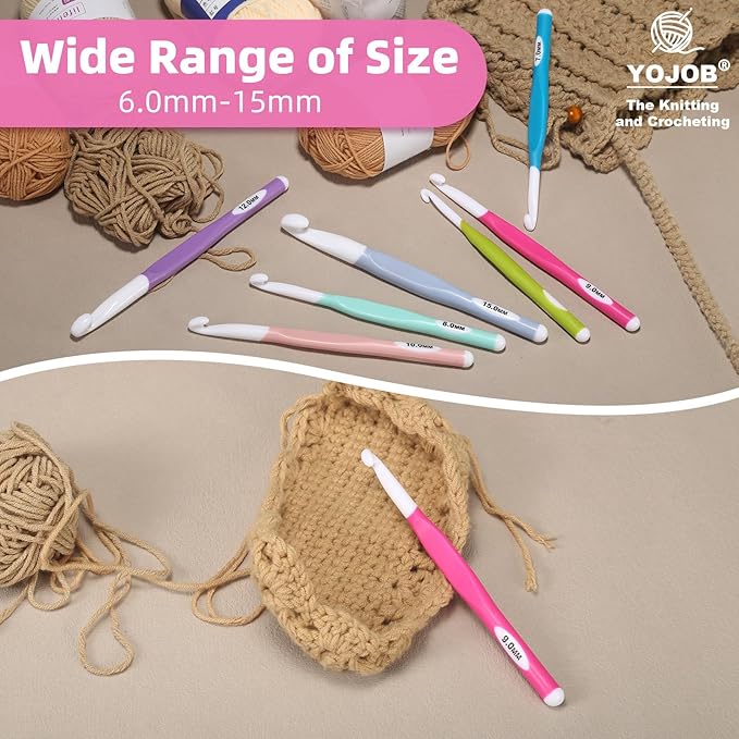 9mm Large Crochet Hook,Ergonomic Crochet Needle for Arthritic Hands, Extra Long Rubber Handle Crochet Hooks for Knitting Sweaters, Shawls and Carpets