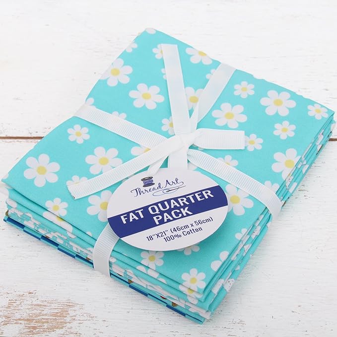 Threadart Exclusive 5 Fat Quarter Bundles - Aqua Confetti Brights Collection 100% Cotton Fabric - Premium 100% Cotton Quilting Fabric - No Duplicates - Full Size Fat Quarters 18"x21" - Aqua