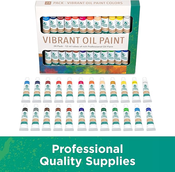XXL Oil Paint Set - 24 Paints, 25 Brushes, 1 Canvas, and Art Palette - Oil Painting Supplies for Kids and Adults, Paint Supplies