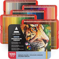 ARTEZA Watercolor Pencils Set of 120 Water-Soluble Colored Pencils for Blending, Layering, Painting, Lightfast Pigments with Soft Cores in Tin Case, Art Supplies for Adults, Artists, Holiday Gift Set