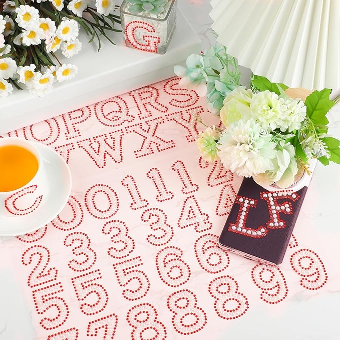 107 Pcs Pearl Rhinestone Self Adhesive Stickers 3 Sheets A-Z Glitter Letter Stickers and 1 Sheet 0-9 Number Sticker Bling Crystal Alphabet Sticker for DIY Crafts (White+red)