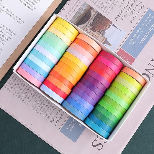 48 Rolls Washi Tape Set, 7.5mm Rainbow Colored Masking Tape, Decorative Tape for Bullet Journaling, Scrapbooking, DIY Arts & Crafts, Vision Board, Holiday Decoration