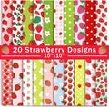 HunnmingRe 20 Pcs 10''x10'' Strawberry Quilting Fabric Square Summer Strawberry Quiltted Fabric Bundle Multicolor Precuts Printed Patchwork Supplies for Holiday DIY Sewing Craft
