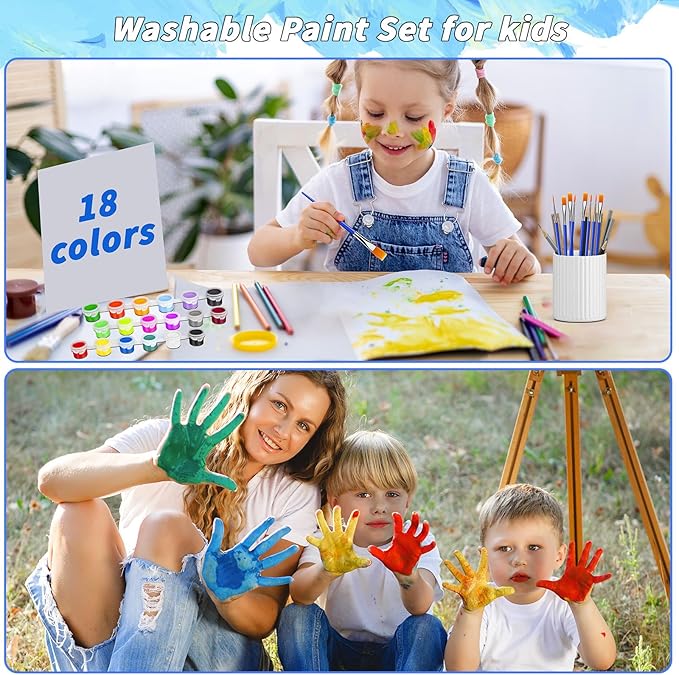 440 Pcs 18 Colors Mini Acrylic Paint Set for Kids Adults,Bulk Set of 20 Washable Craft Painting Kit, Acrylic Paint Strips Container with 40 Pcs Paintbrushes for Home Classroom Party Favors Paiting