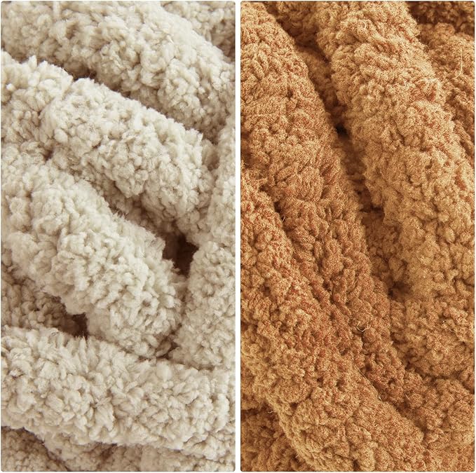 HOMBYS 8 Pack Assorted Chunky Yarn for Crocheting,Super Bulky Large Soft Fluffy Yarn,Plush Fuzzy Yarn,Thick Chenille Yarn for Hand Knitting/Arm Knitting,4 Khaki & 4 Coffee(27yds,8 oz Each Skein)