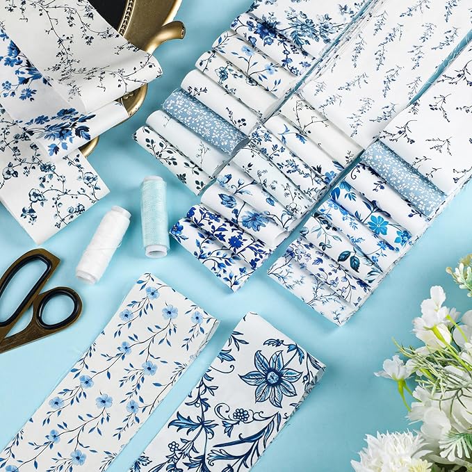 60 Pcs Christmas Quilting Fabric Roll 2.6 x 40" Cotton Fabric Strips Precut Jelly Patchwork for Craft Sewing(Chinoiserie)