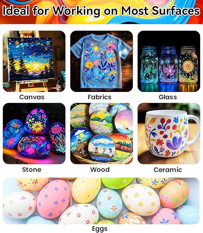 52 PCS Classic & Pastel & Glow in the Dark Acrylic Paint Set with 12 Brushes, 2 Knives & Palette, 36 Colors Art Craft Paint for Beginners, Canvas Ceramic Rocks Wood Painting Kit Art Supplies