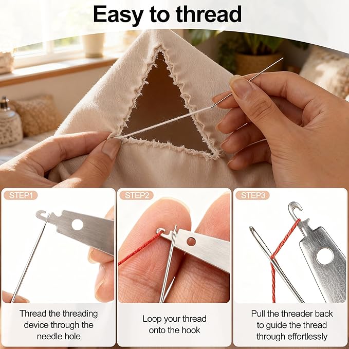37 Pcs Big Eye Steel Sewing Needles Kit, Portable Stainless Steel Needle and Threader for Hand Sewing, Suitable Christmas Gifts for Women, Mom, Grandma