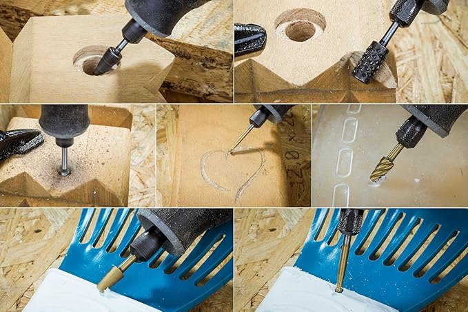 NordWolf 10-Piece Wood Carving Rasp Files Set for Rotary Tools, with 1/8" Straight Shank for Woodworking, Deburring, Shaping & Grooving in Storage Case