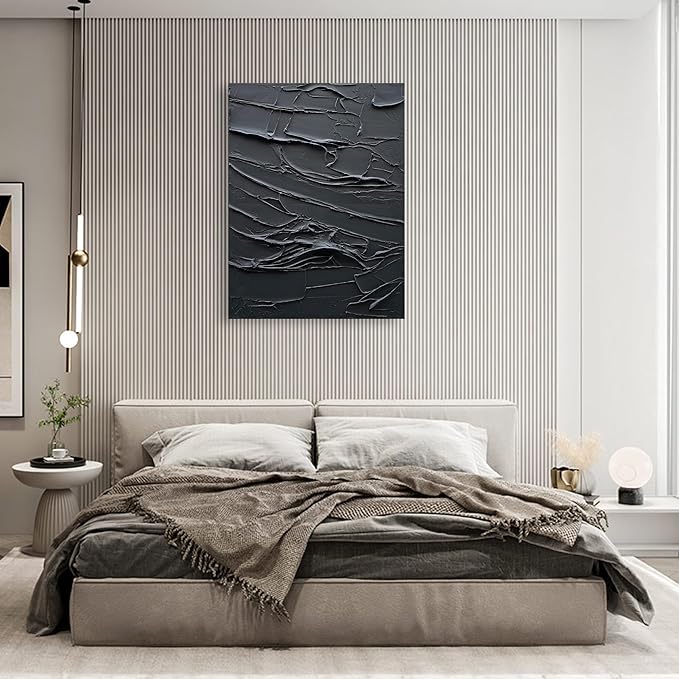 NANKAI Art Hand Painted Thick Texture Black Minimalist Vertical Wall Art 40x28 inches Black Oil Painting Contemporary Art Oil on Canvas