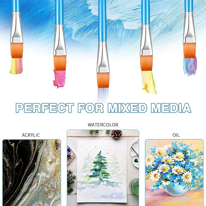 Zonon 20 Pcs Flat Paint Brushes Acrylic Painting Craft Accessories Classroom Prizes Gifts Small Watercolor Paint Brushes Bulk for Adult Artist Detail Oil Canvas Face(1 Inch,Blue)