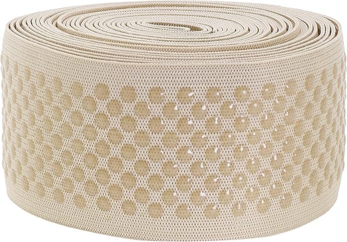 Mandala Crafts 2 Inch Elastic Silicone Gripper Tape for Clothing - 5 Yds Dotted Non Slip Elastic Band for Sewing - Cream Silicone Flat Fabric Stretchy Ribbon Straps