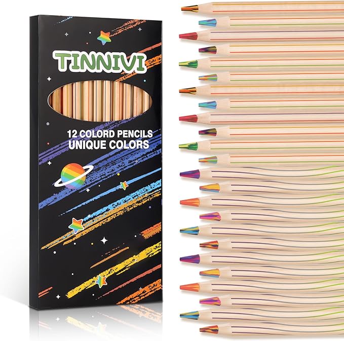 TINNIVI Rainbow Pencils for Kids Adults, 12 Pack Rainbow Colored Pencil Art Supplies for Girls Boys, Wooden Multi Colored Pencils Bulk for Coloring Drawing Sketching, Pre-sharpened, 12 Colors