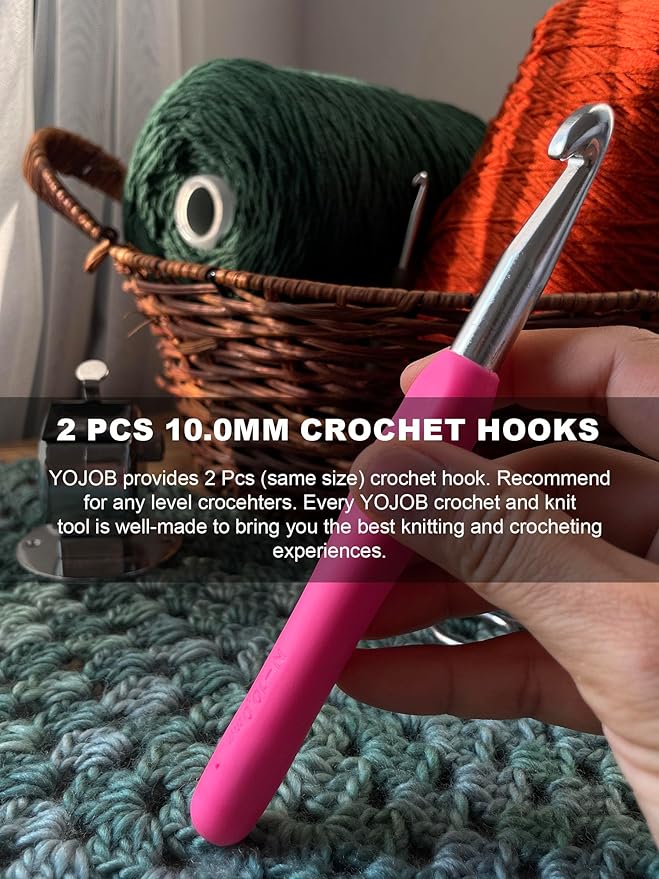 2Pcs 10mm Large Crochet Hooks, Ergonomic Crochet Hook for Arthritis and Beginners, Extra Long, Smooth, Comfortable (Size N / 10.0mm)