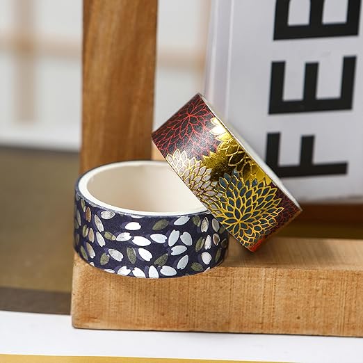 10 Rolls Sakura Washi Tape Set Japanese Arts Adhesive Tapes Gold Silver Foil Decorative Masking Tape Sets for Craft, Kids, Scrapbook, DIY, Gift Wrapping (Sakura Nightfall)