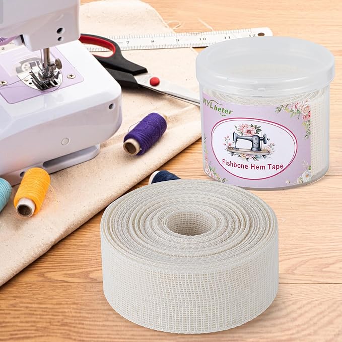 10 Yards Fishbone Tape for Sewing Banroll Tape for Sewing Narrow Hem Sewing Accessories Rolled Hem Tape for Chiffon or Delicate Fabrics Fishbone Boning Lining Seam Guide for Hemming Tool 3.5CM Width