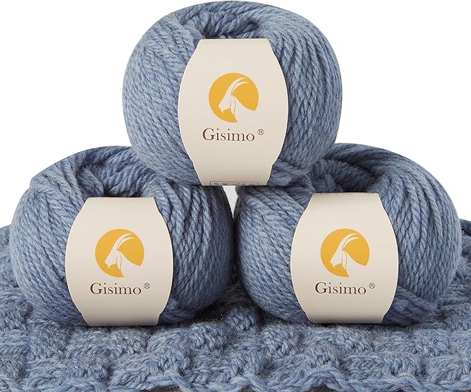 100% Merino Wool Yarn, 3-Ply Luxurious and Soft Yarn for Hand Knitting & Crocheting (Light Blue, 3Balls)